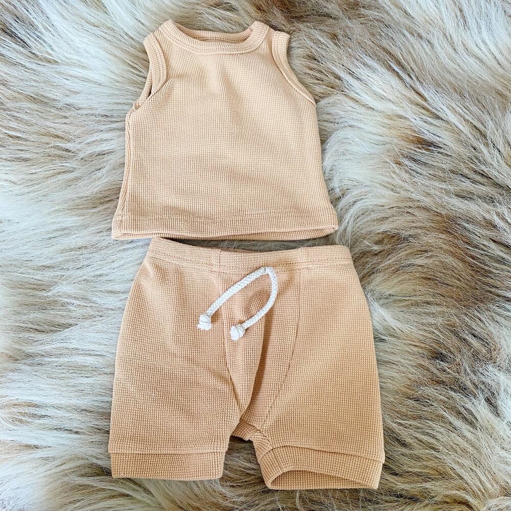 Little One Shop Orange Neutral Tank/Shorts Baby 0-3 Month Set Outfit